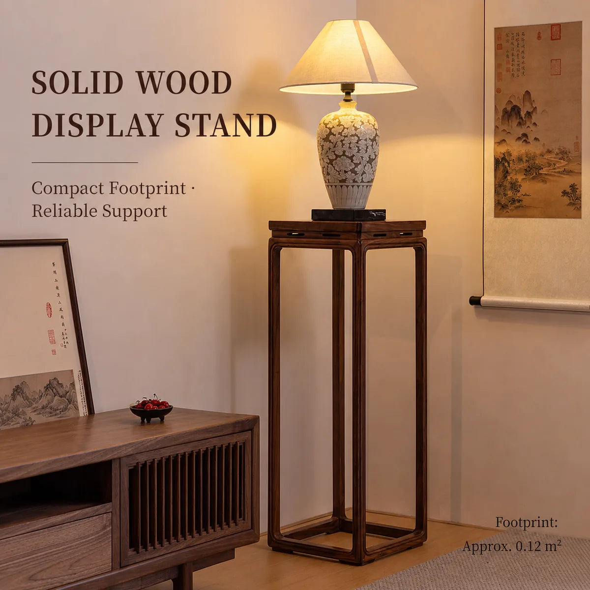 Tall solid wood flower and lamp display stand