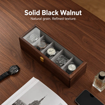 Black Walnut Watch Display Box with Glass Lid