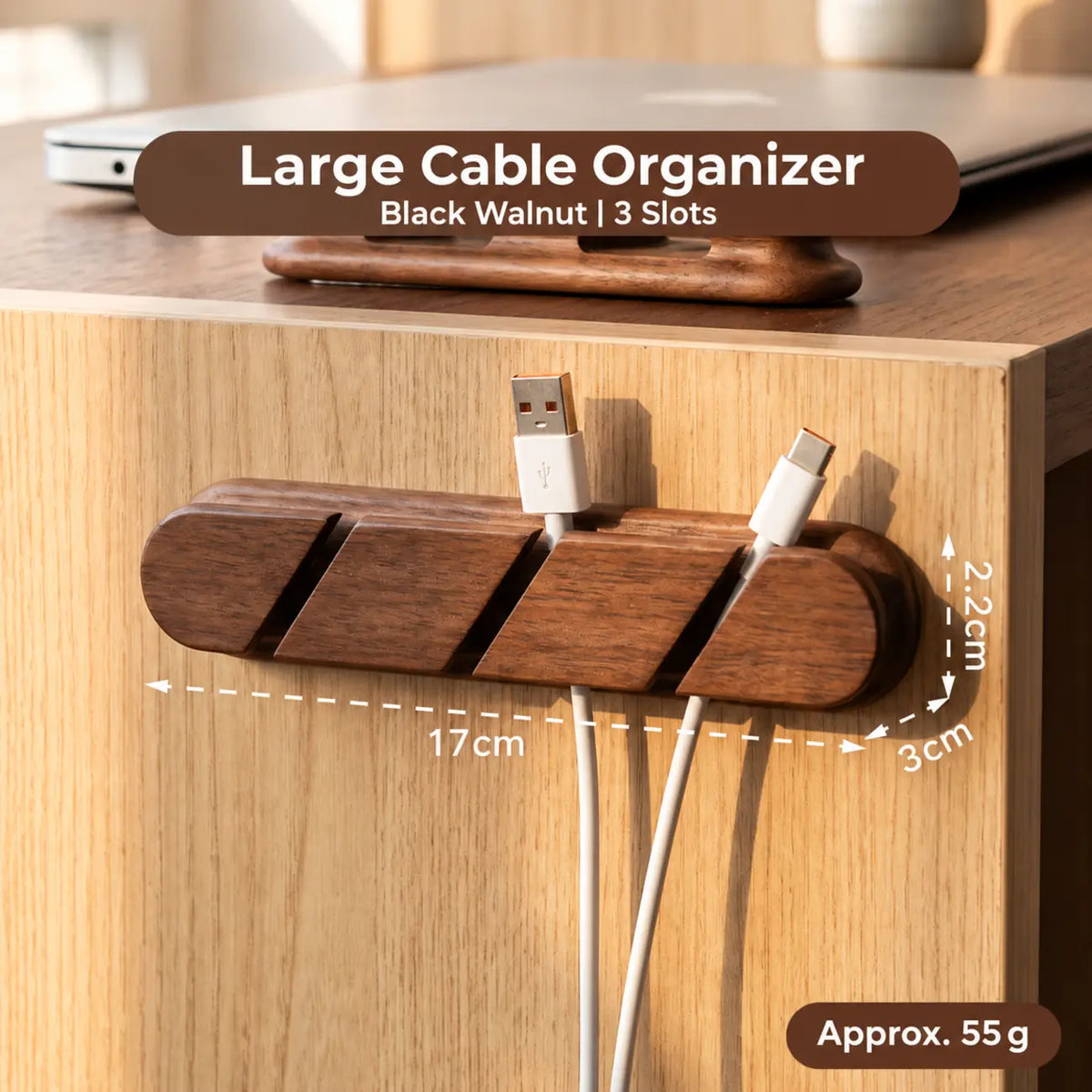Black Walnut Cable Organizer for Desk