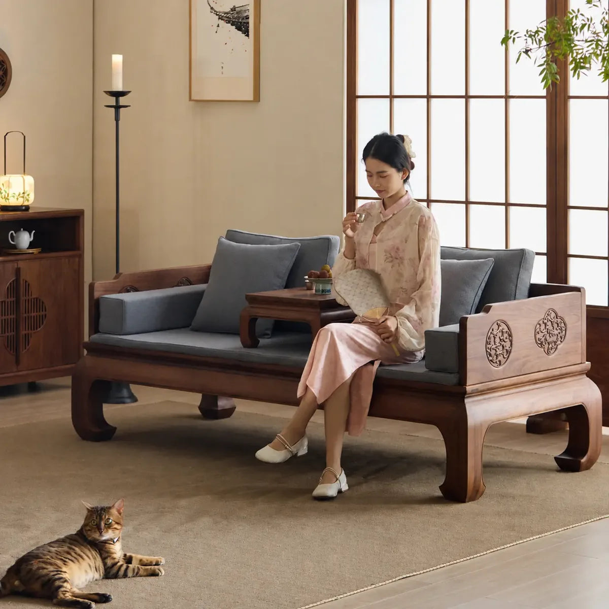 Luohan daybed styled in a refined living space