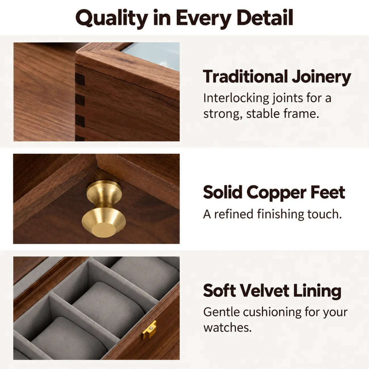 Black Walnut Watch Display Box with Glass Lid