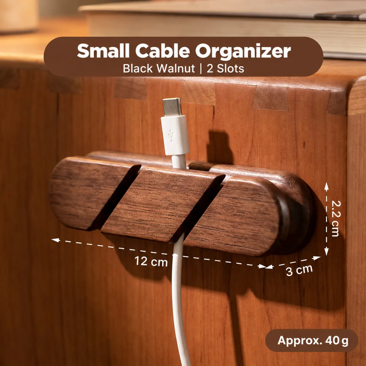 Black Walnut Cable Organizer for Desk