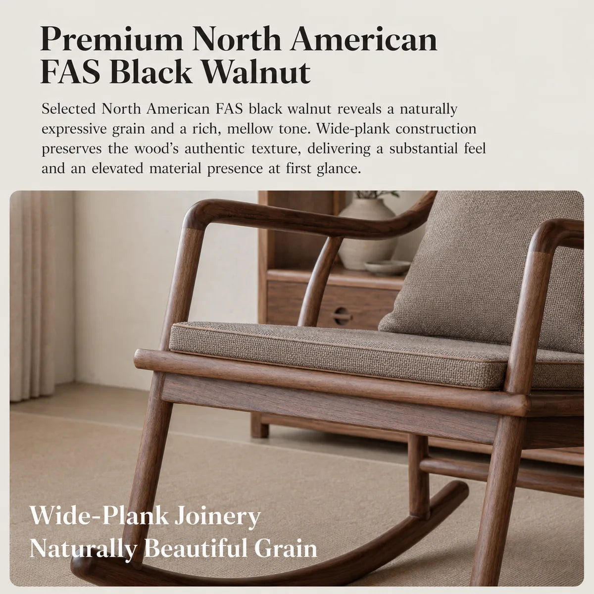 North American black walnut grain and armrest detail
