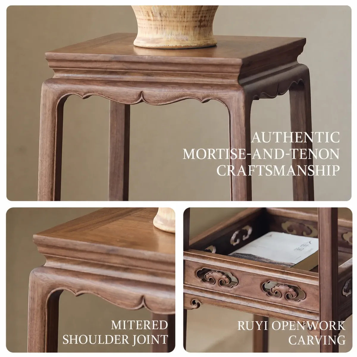 Mortise-and-tenon, mitered shoulder and Ruyi carving details