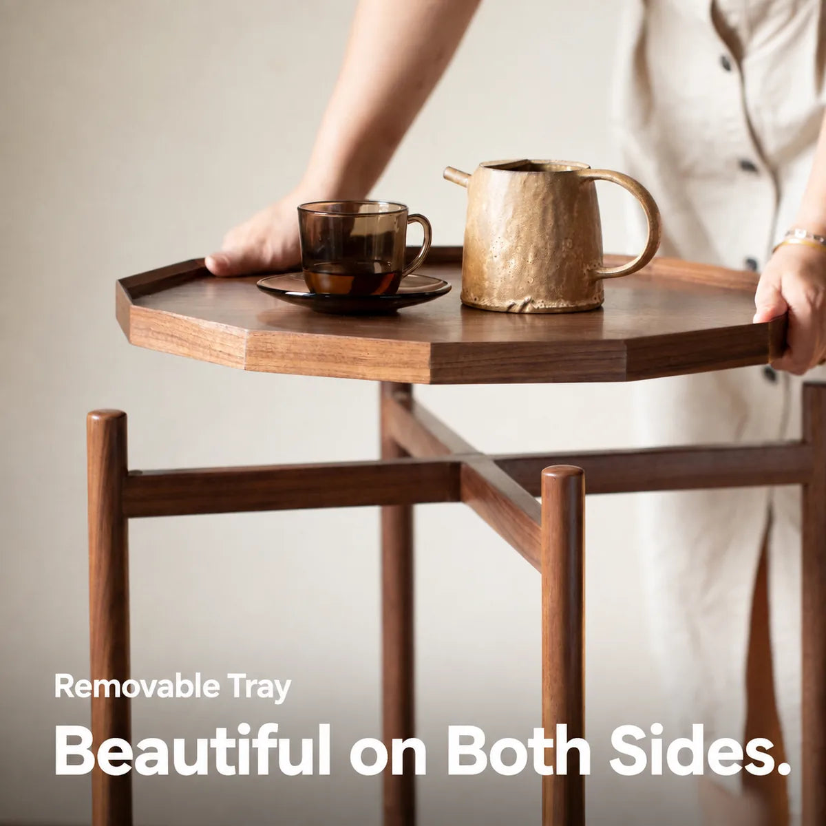 Reversible removable walnut serving tray