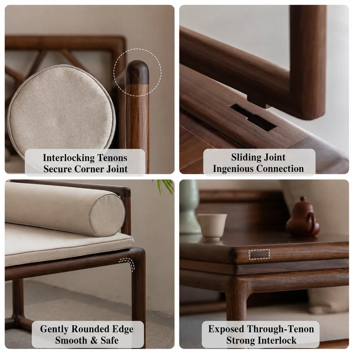 Mortise-and-tenon joinery and rounded edge details