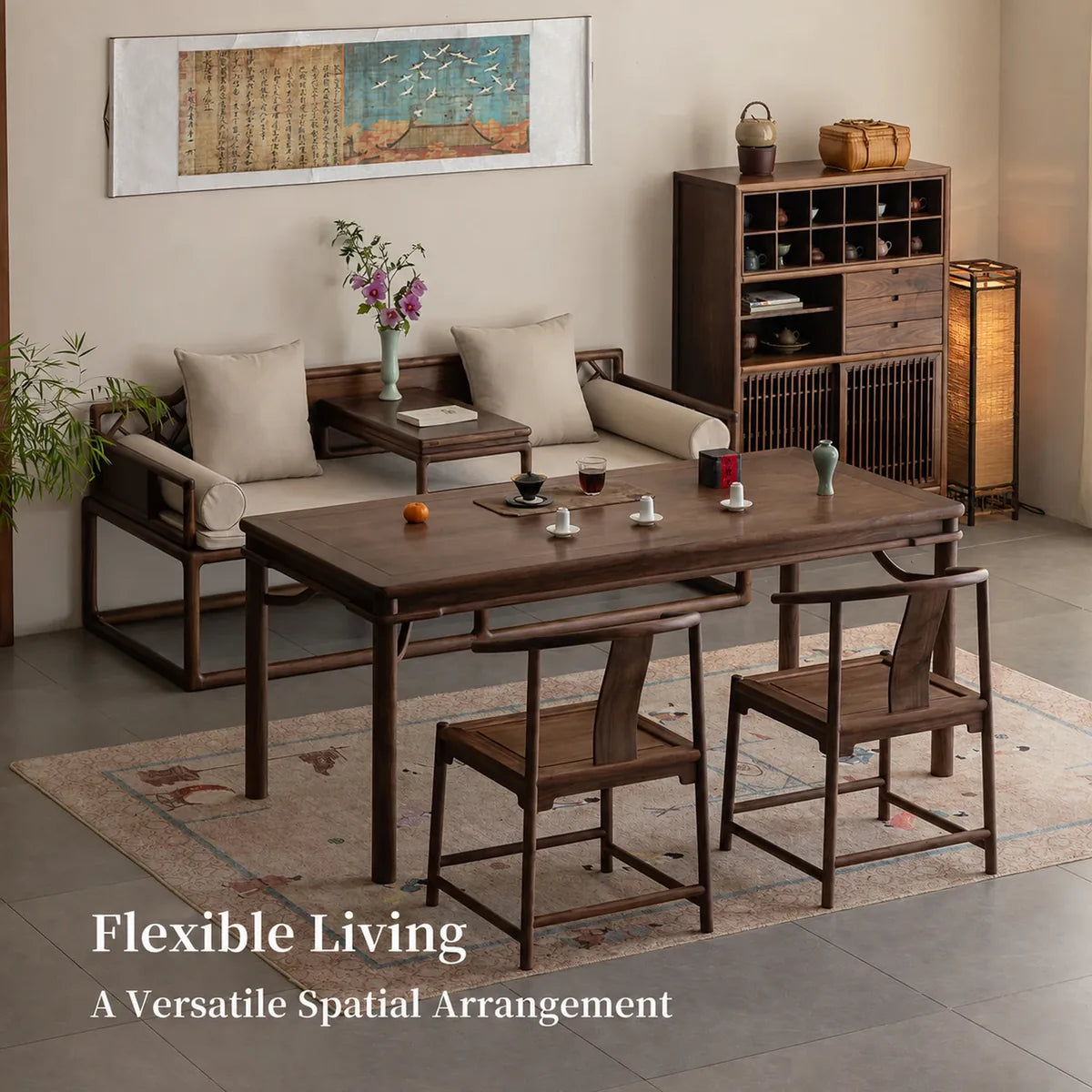 Luohan daybed with matching tea table and stools