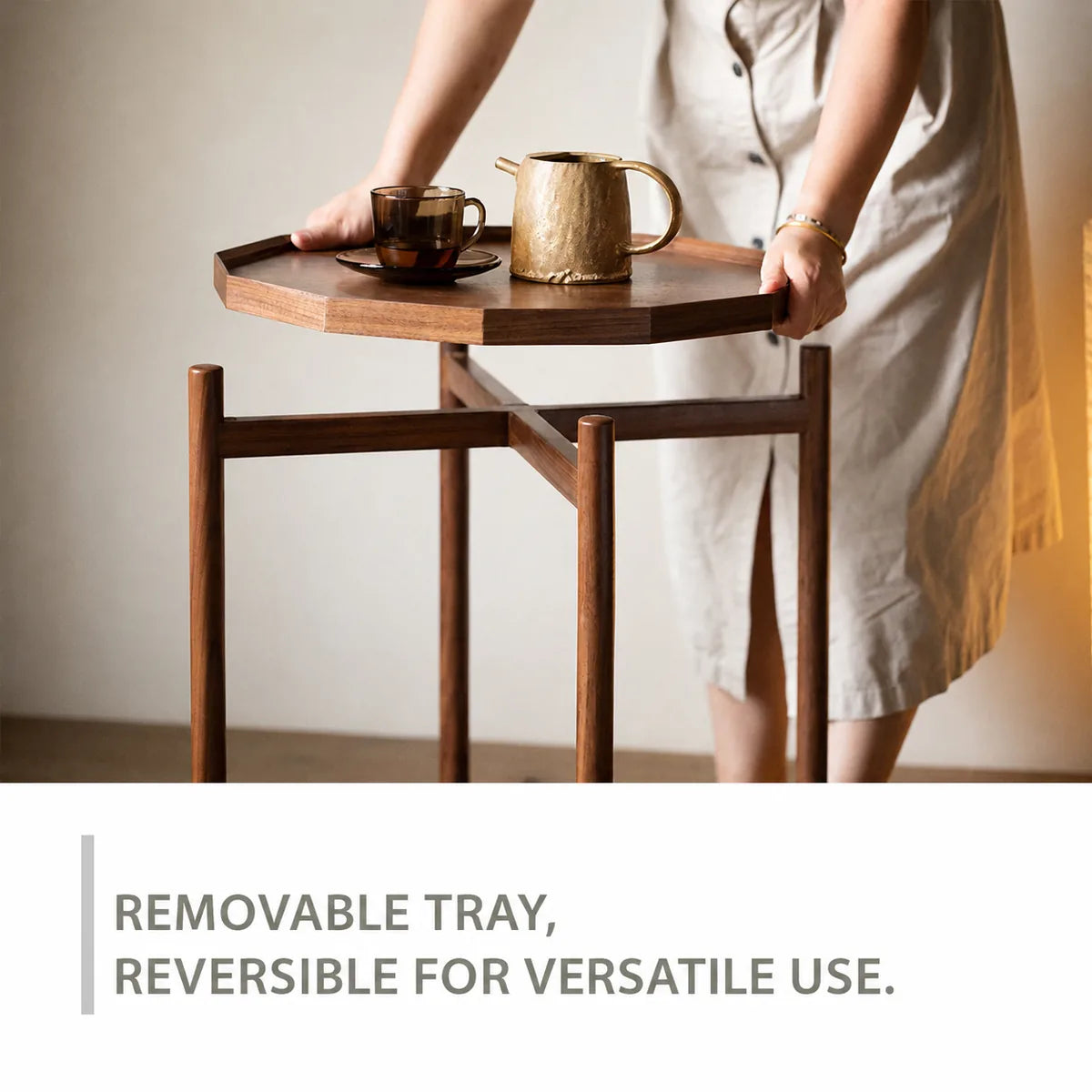 Removable walnut tray for versatile serving