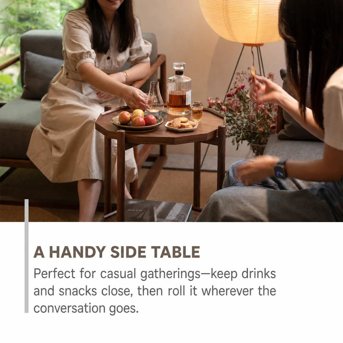 Walnut side table for tea and casual gatherings