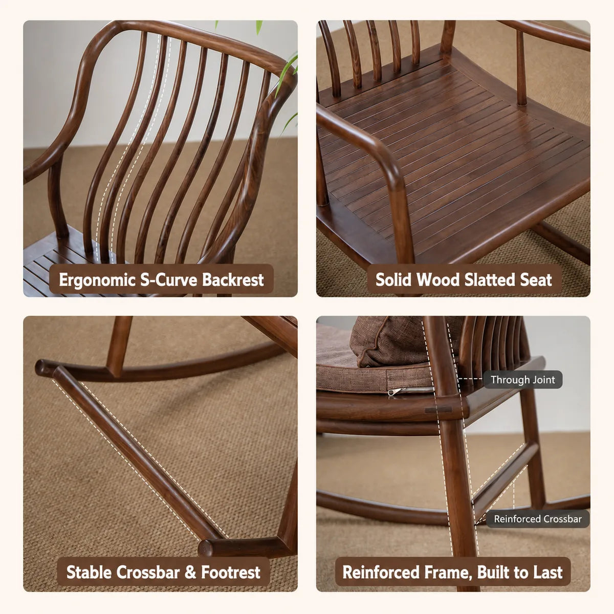 Rocking chair construction and support details