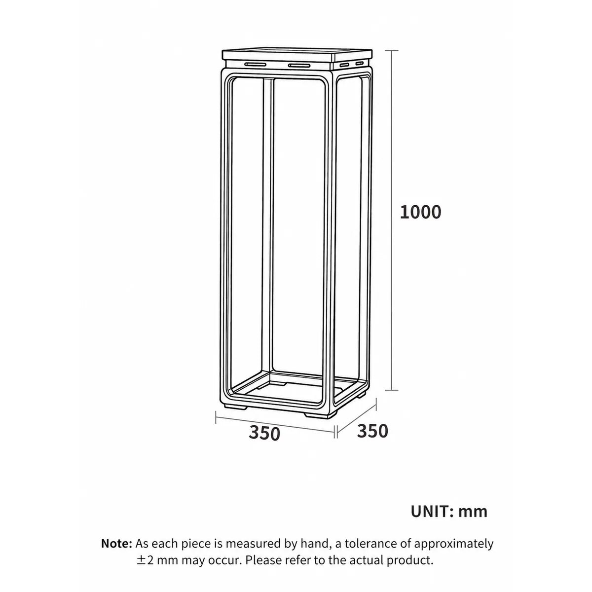 Flower stand dimensions 350 by 350 by 1000 mm