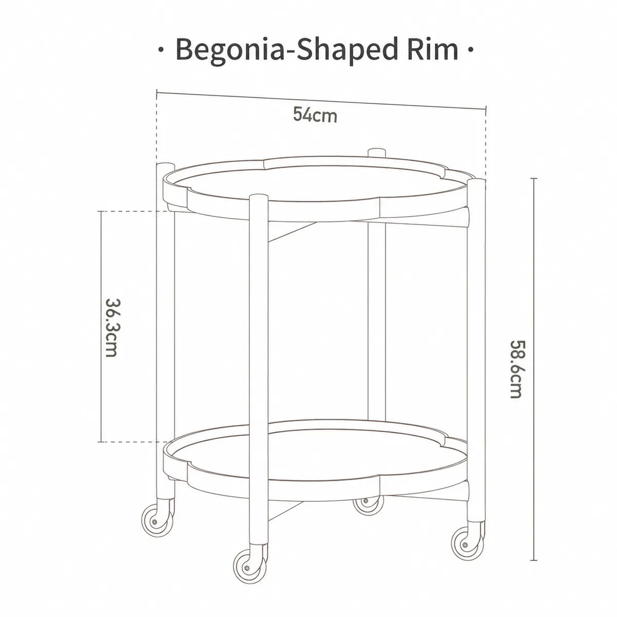Begonia-shaped walnut side table dimensions