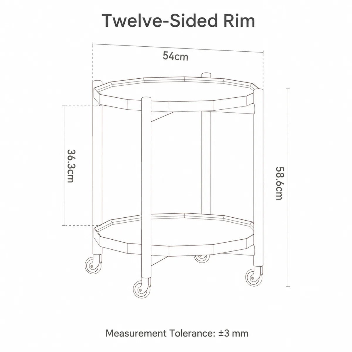 Twelve-sided walnut side table dimensions
