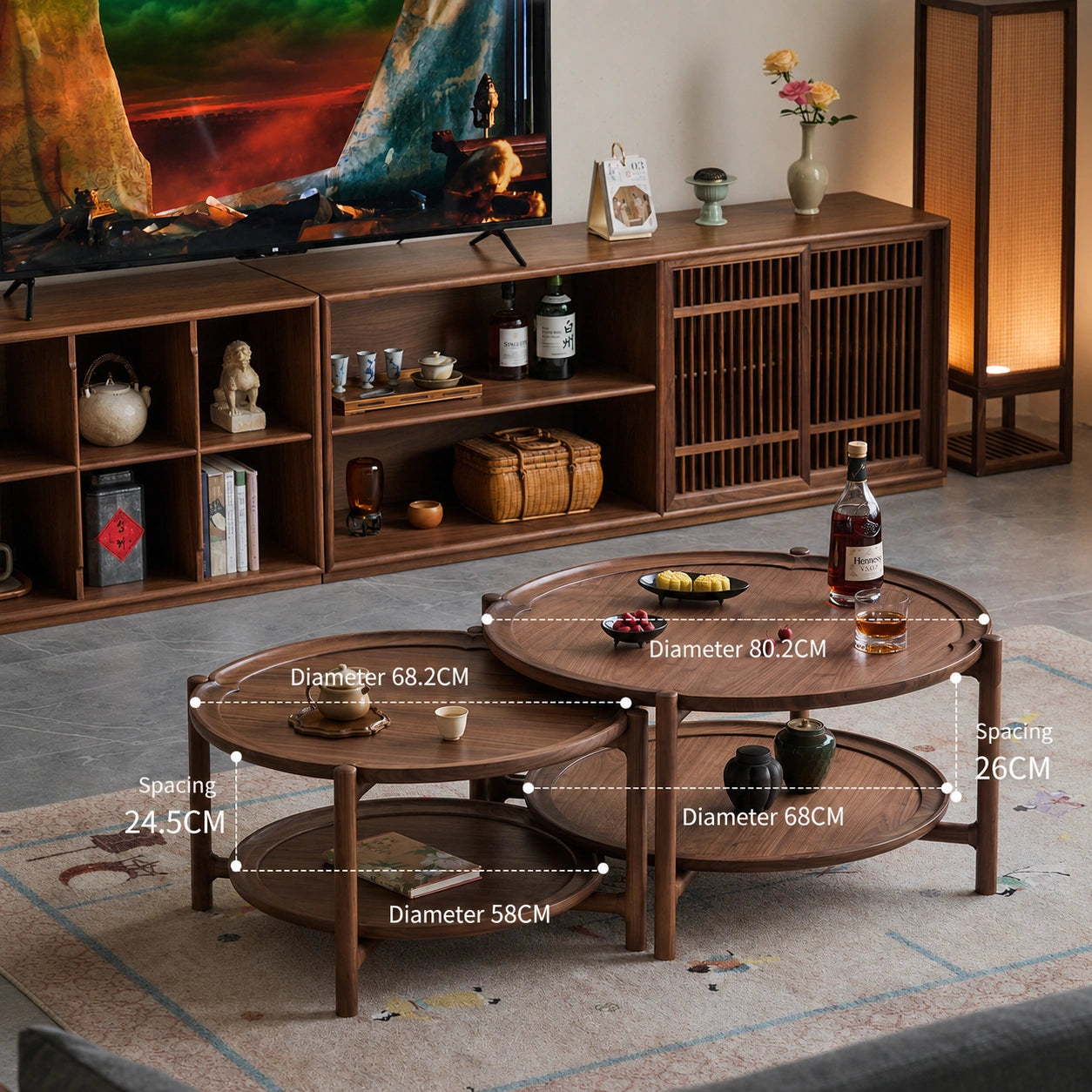 Haitang Round Nesting Coffee Table Set – Solid Walnut Wood