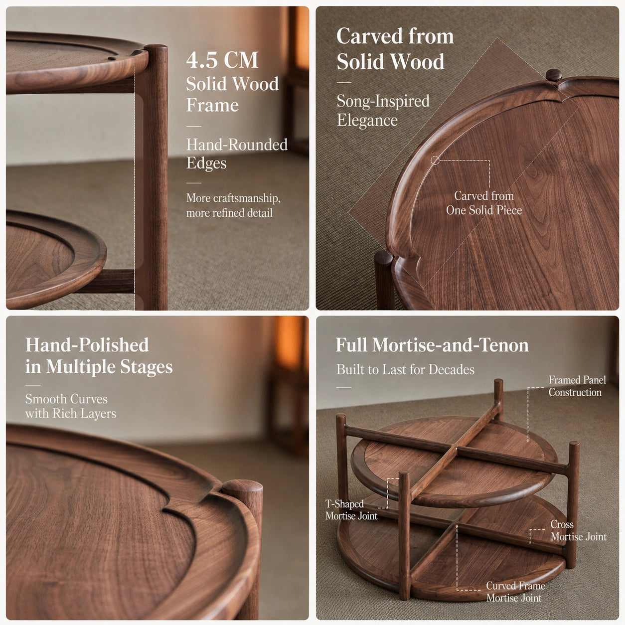 Haitang Round Nesting Coffee Table Set – Solid Walnut Wood
