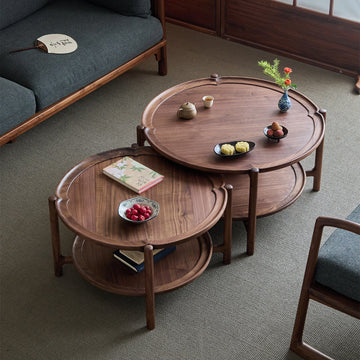 Haitang Round Nesting Coffee Table Set – Solid Walnut Wood