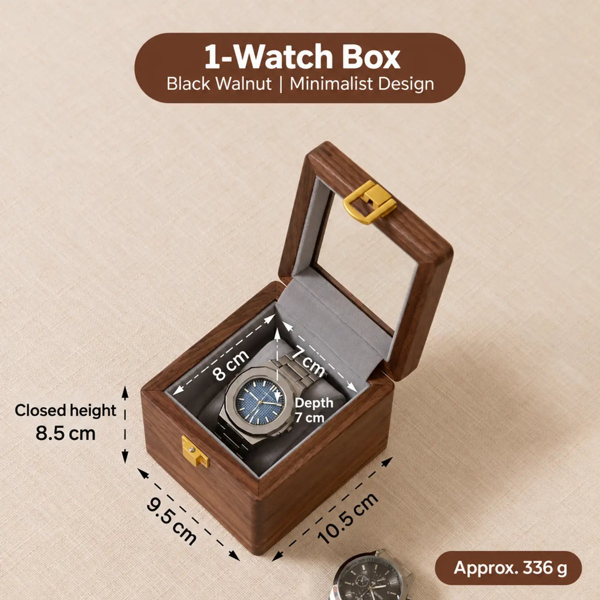 Black Walnut Watch Display Box with Glass Lid