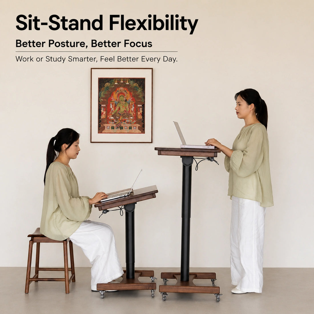 Yanshan Solid Walnut Height-Adjustable Desk