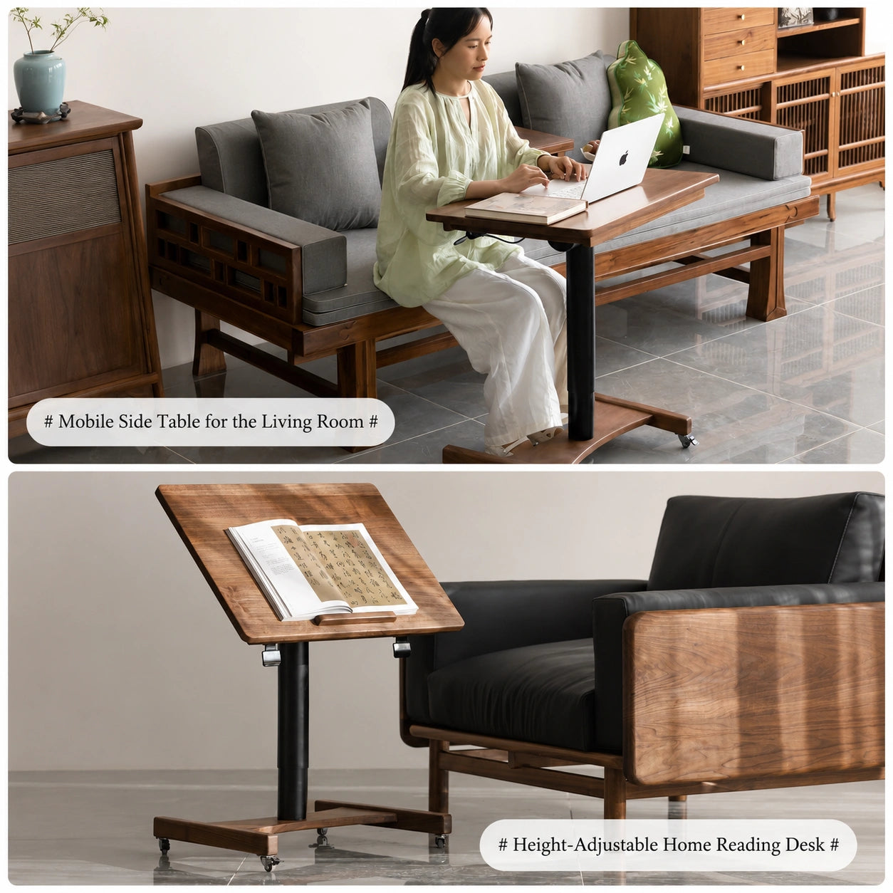 Yanshan Solid Walnut Height-Adjustable Desk