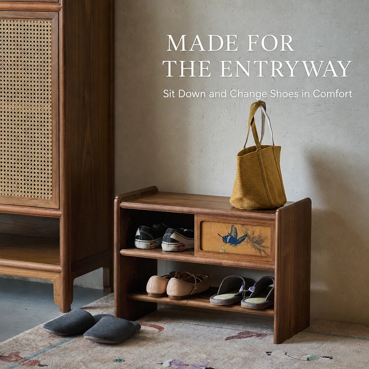 Black walnut shoe bench made for the entryway