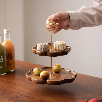 Handcrafted Black Walnut Two-Tier Serving Tray