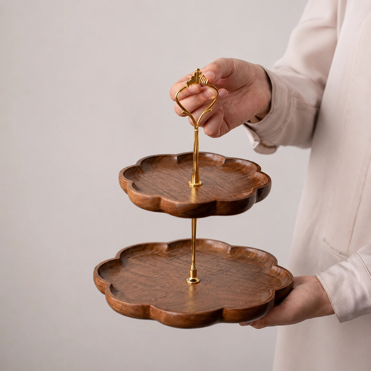 Handcrafted Black Walnut Two-Tier Serving Tray