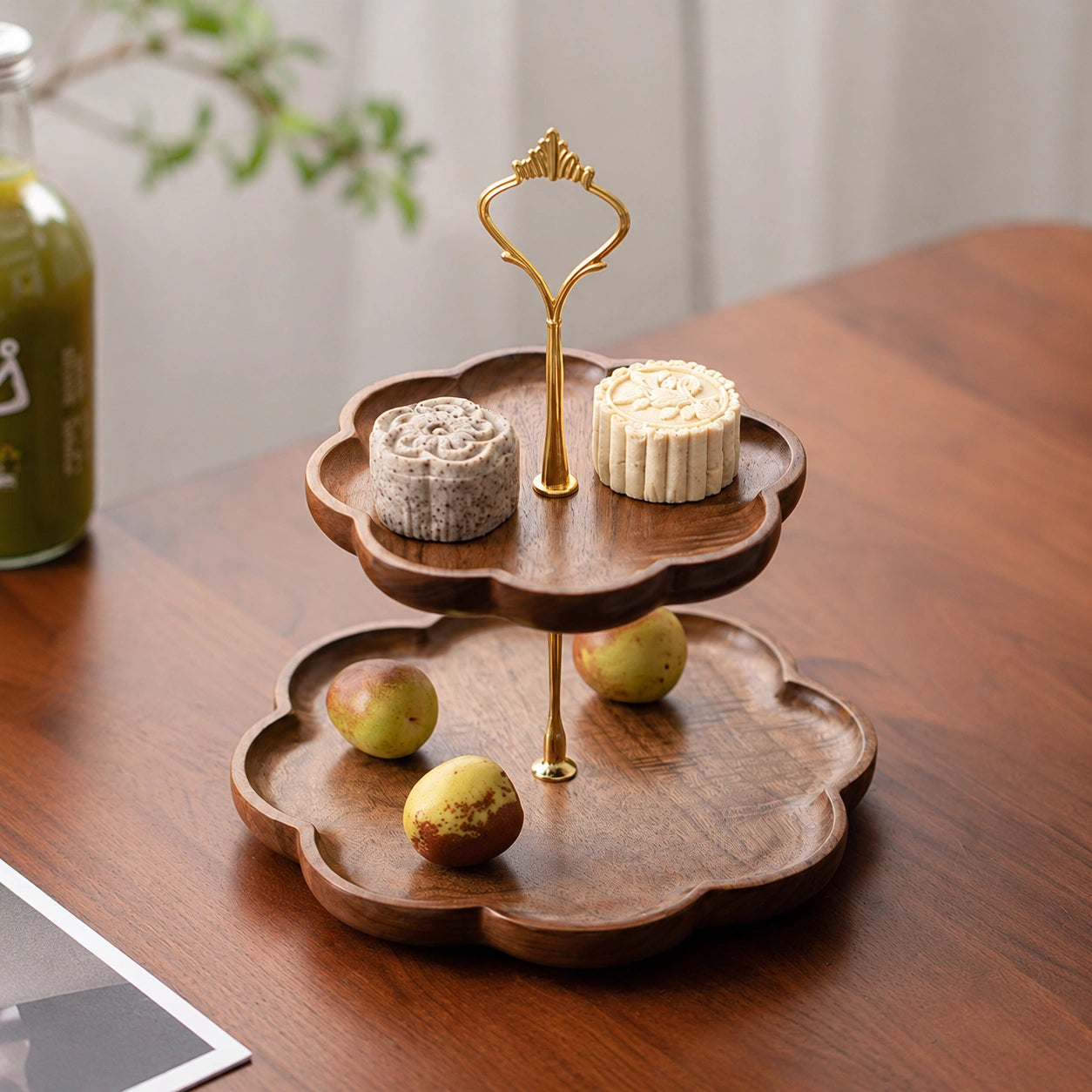 Handcrafted Black Walnut Two-Tier Serving Tray