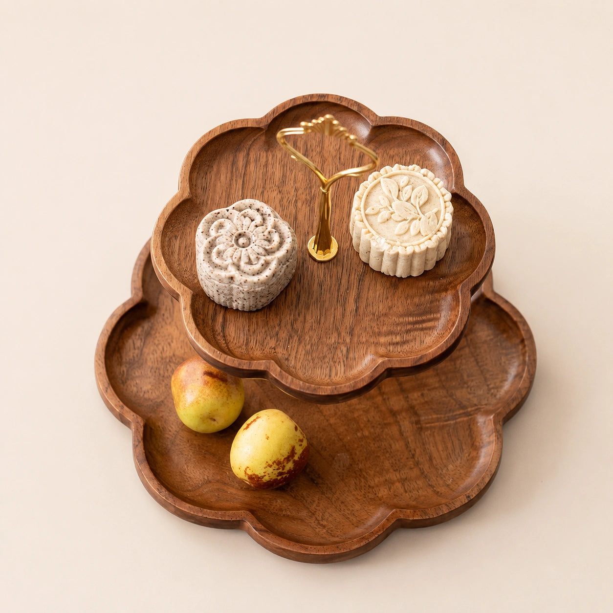 Handcrafted Black Walnut Two-Tier Serving Tray