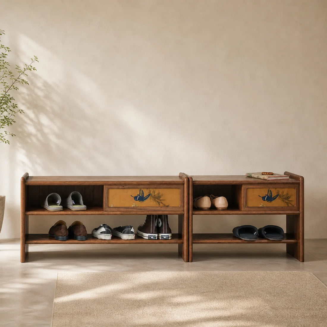 Black walnut Yunjin shoe bench in 60 cm and 90 cm sizes
