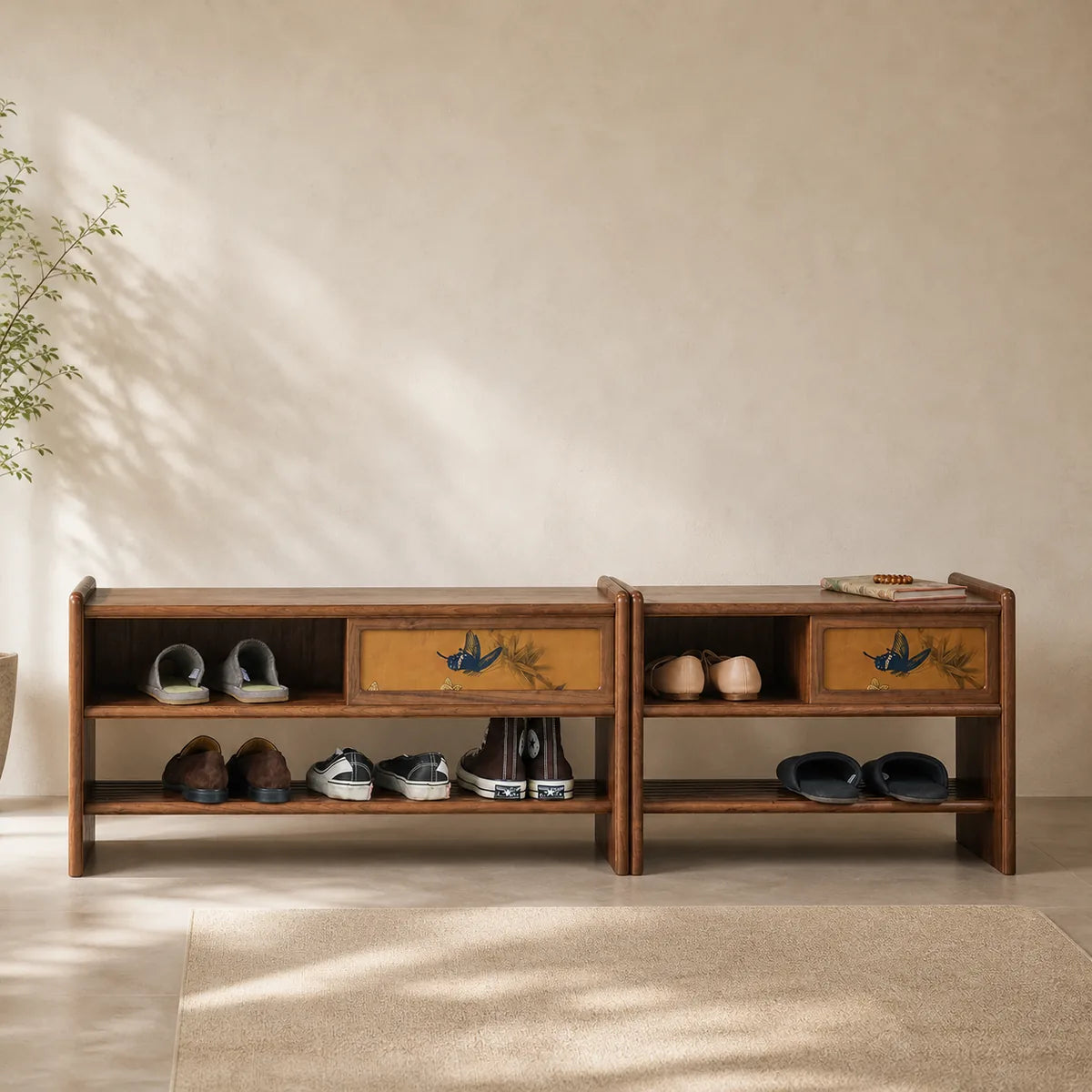 Black walnut Yunjin shoe bench in 60 cm and 90 cm sizes