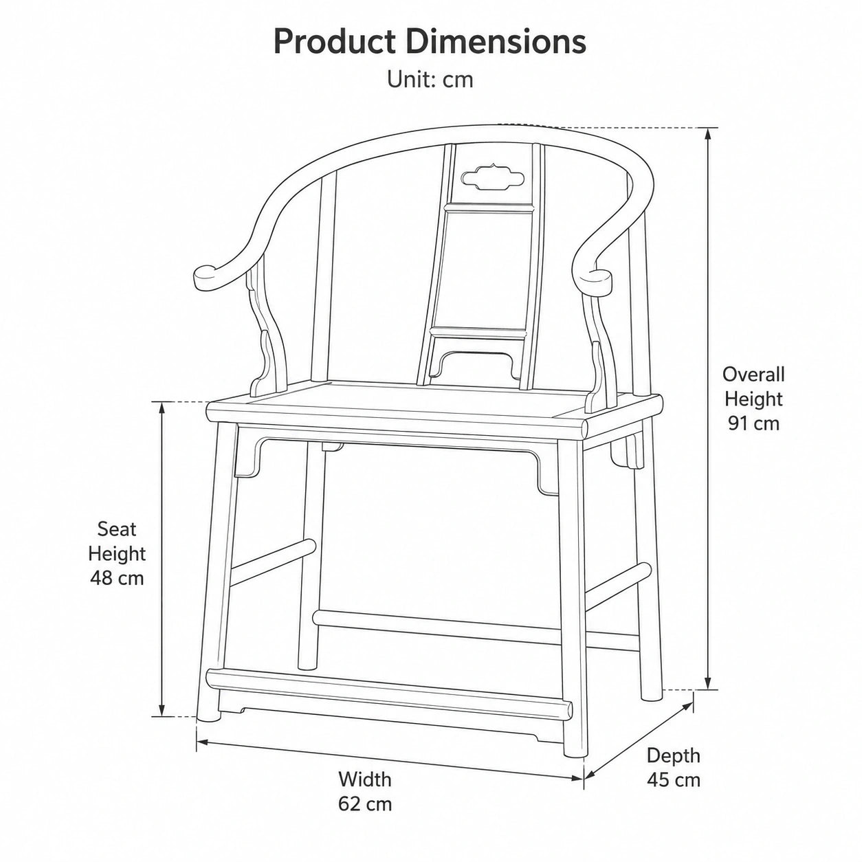 Ming-Style Solid Black Walnut Horseshoe-Back Armchair