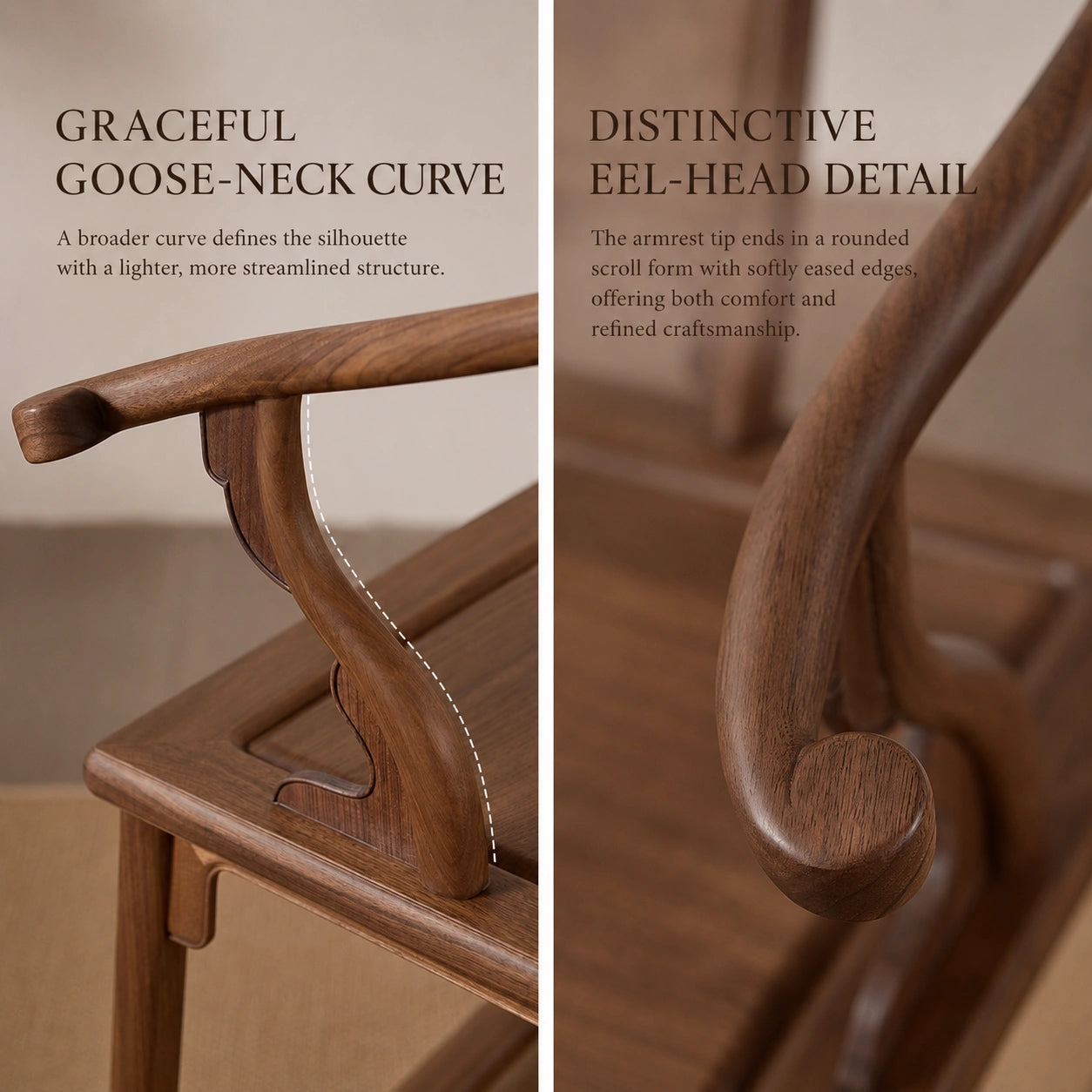 Ming-Style Solid Black Walnut Horseshoe-Back Armchair