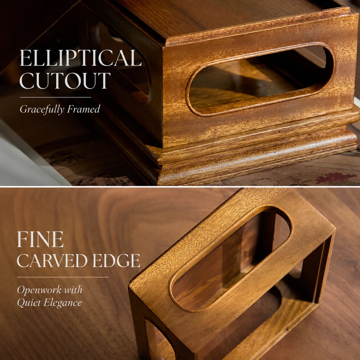 Fine carved edge and elliptical cutout