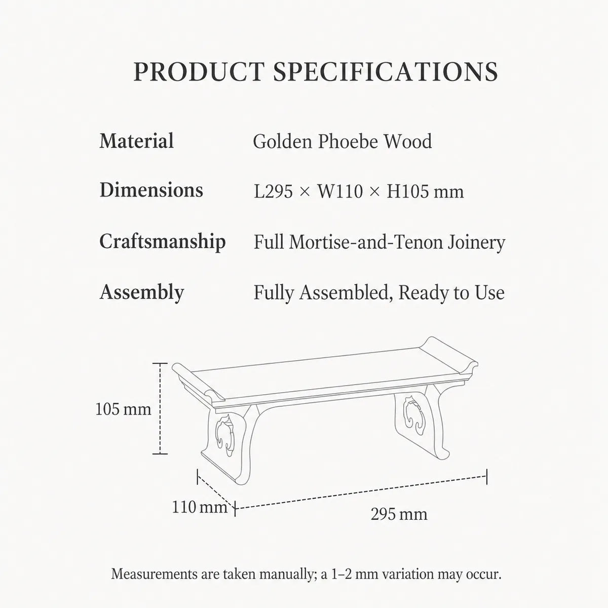 Golden Phoebe Ruyi display stand dimensions and specifications