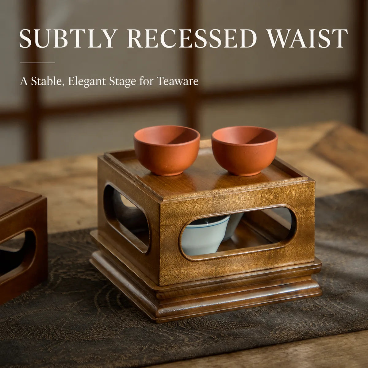 Golden Phoebe stand styled with teaware