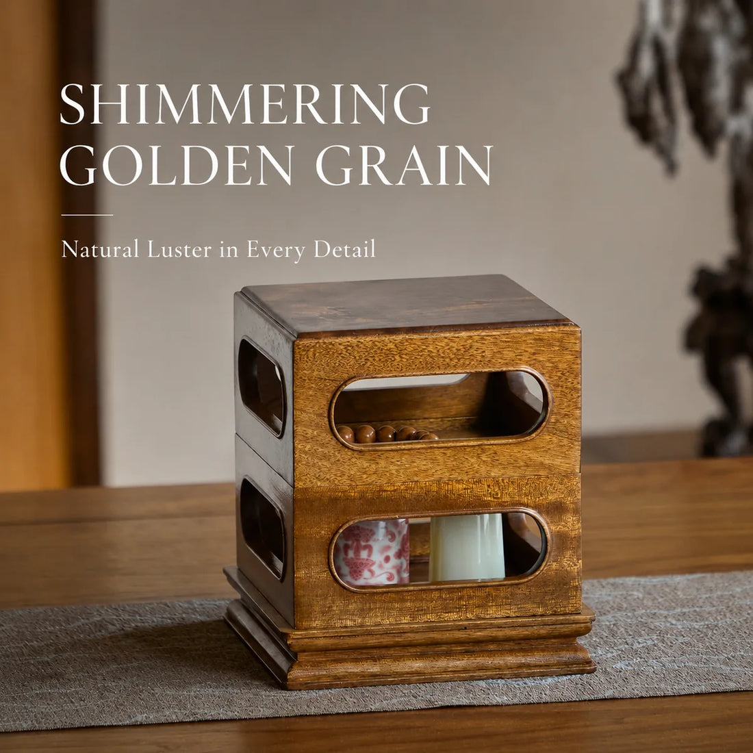 Golden Phoebe two-tier teaware stand hero