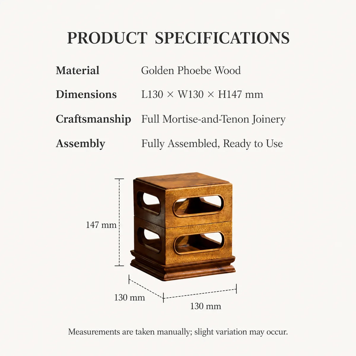 Golden Phoebe two-tier stand specifications