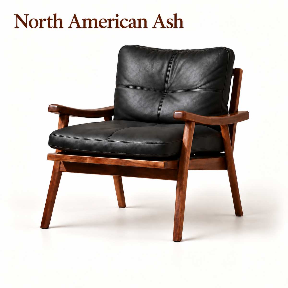 Solid Wood Leather Lounge Chair — Black Walnut or Ash