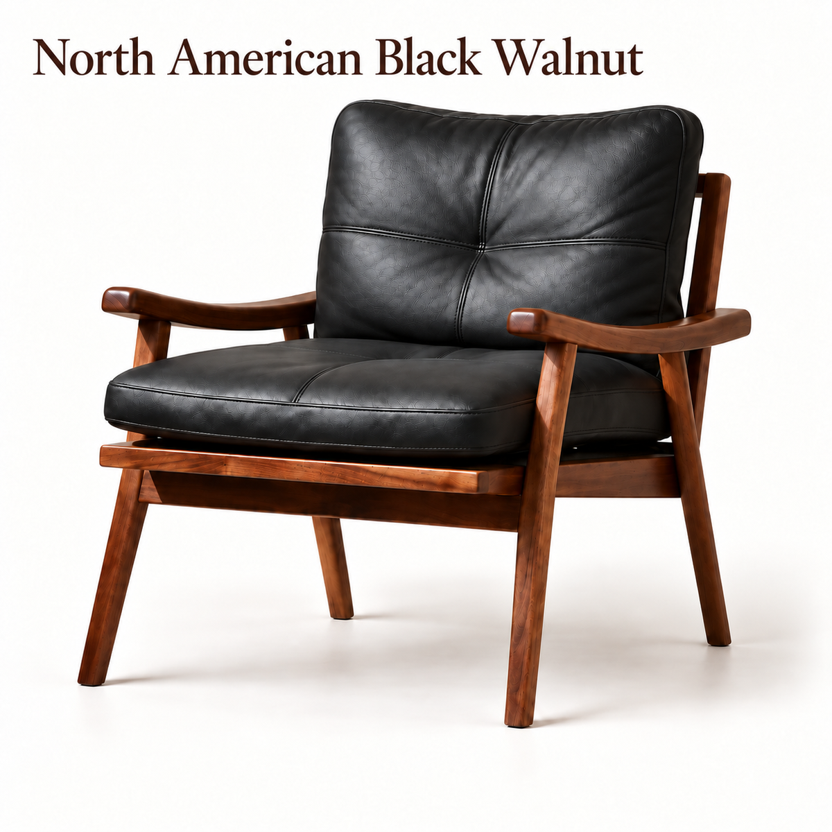 Solid Wood Leather Lounge Chair — Black Walnut or Ash