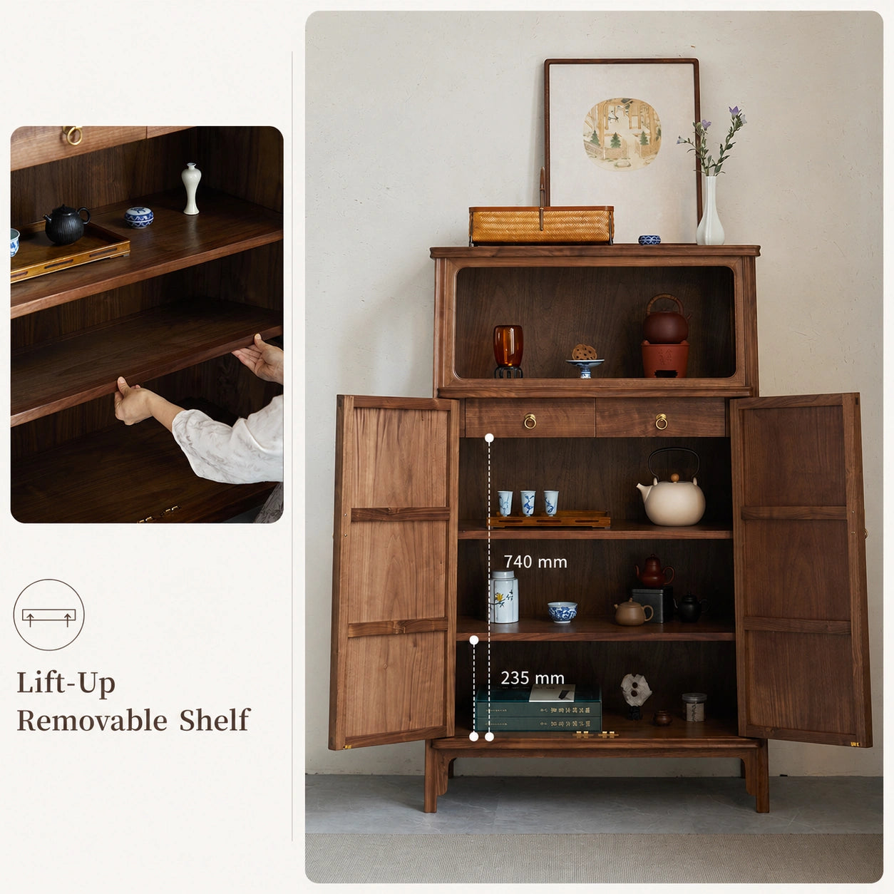 Ming-Style Solid Black Walnut Round-Corner Cabinet