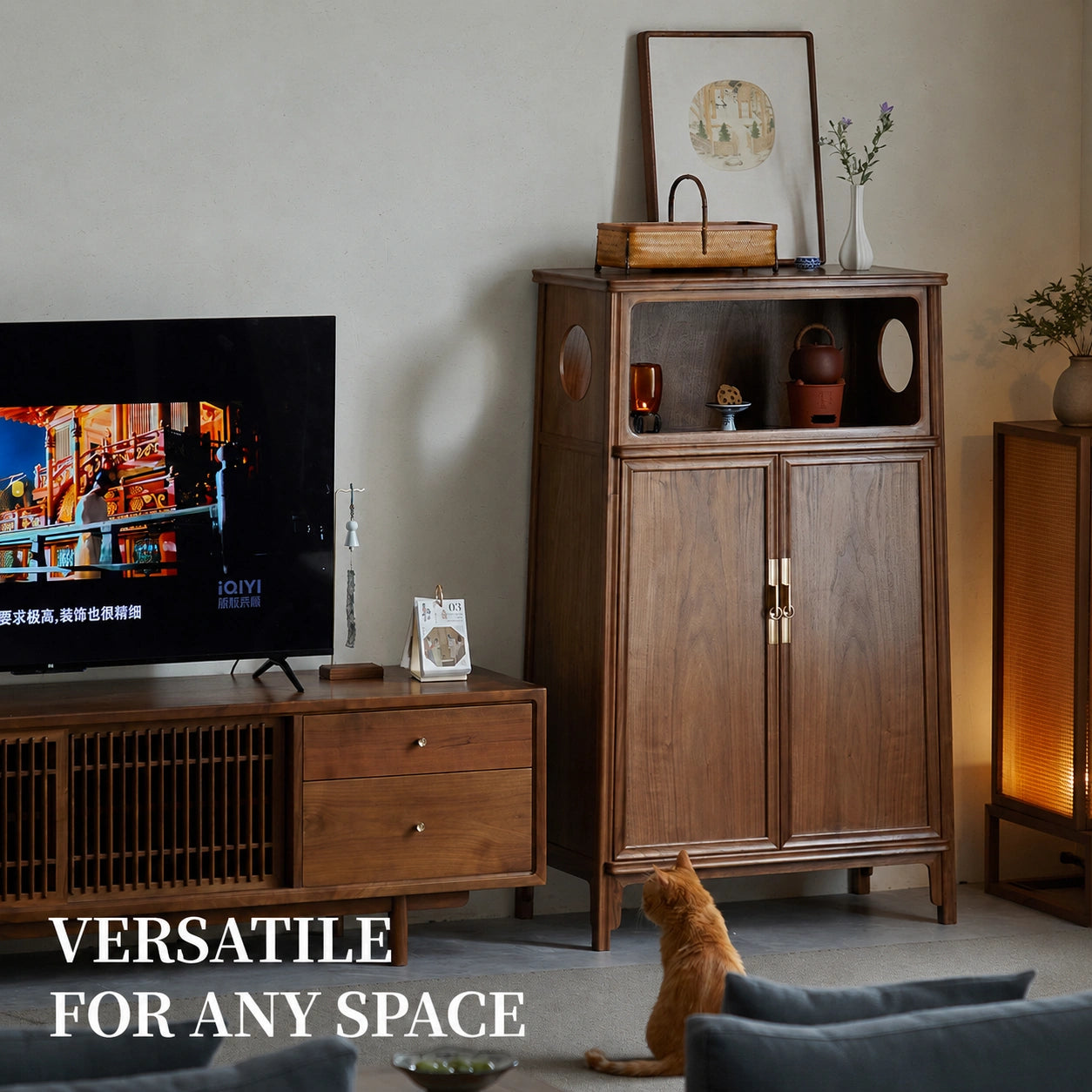 Ming-Style Solid Black Walnut Round-Corner Cabinet