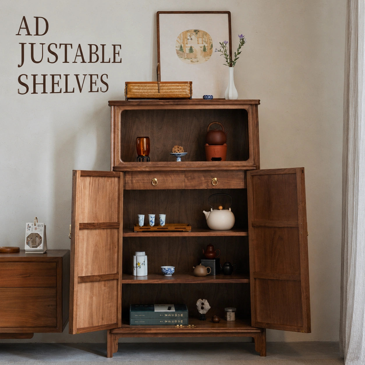 Ming-Style Solid Black Walnut Round-Corner Cabinet