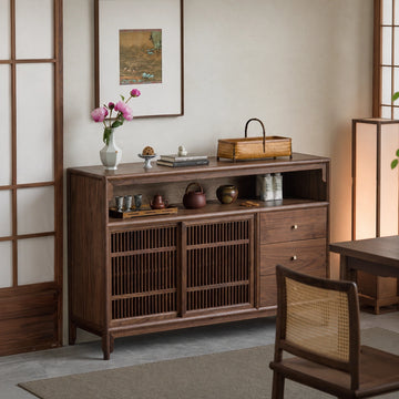 Qingfeng Solid Wood Sideboard – Black Walnut Storage Cabinet