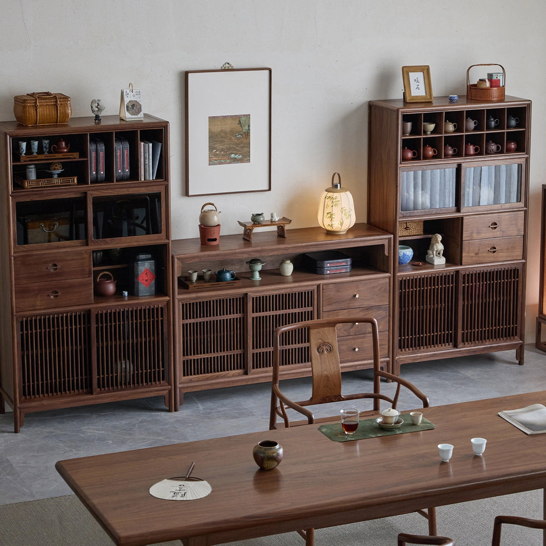 Qingfeng Solid Wood Sideboard – Black Walnut Storage Cabinet