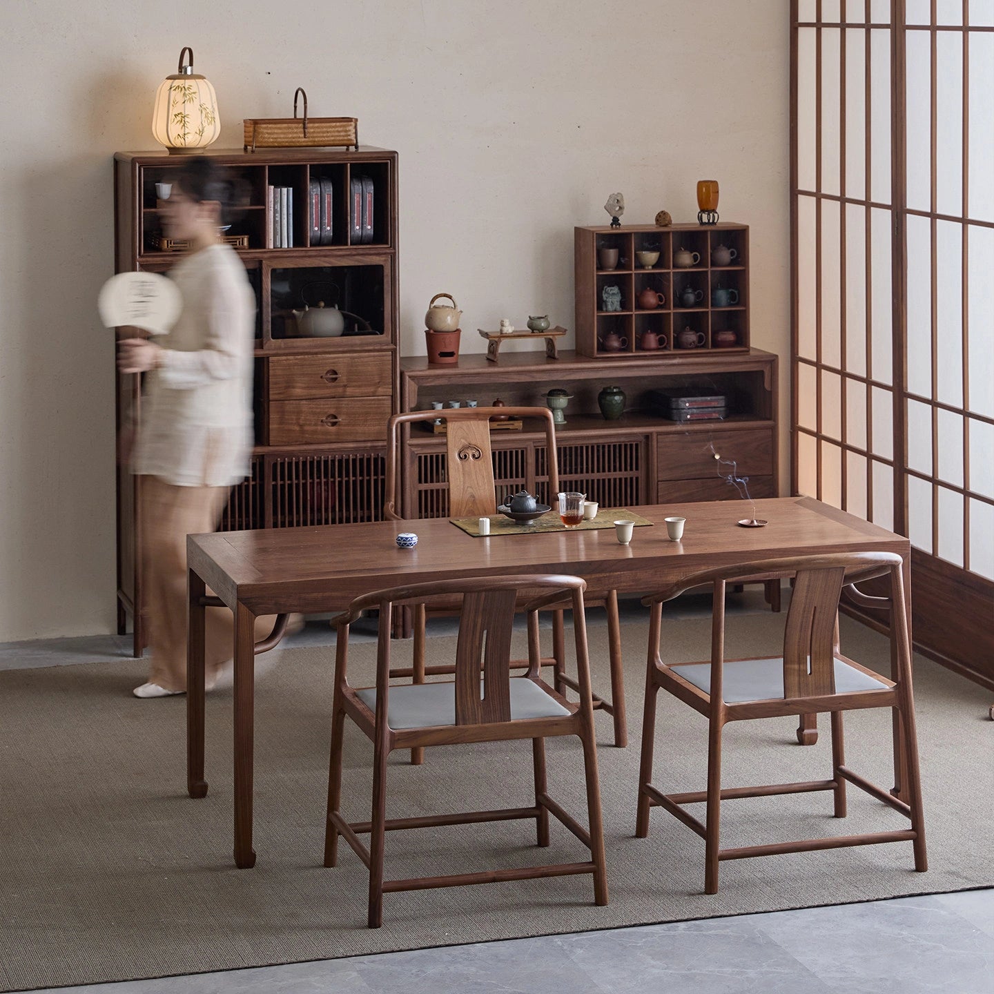 Qingfeng Solid Wood Sideboard – Black Walnut Storage Cabinet