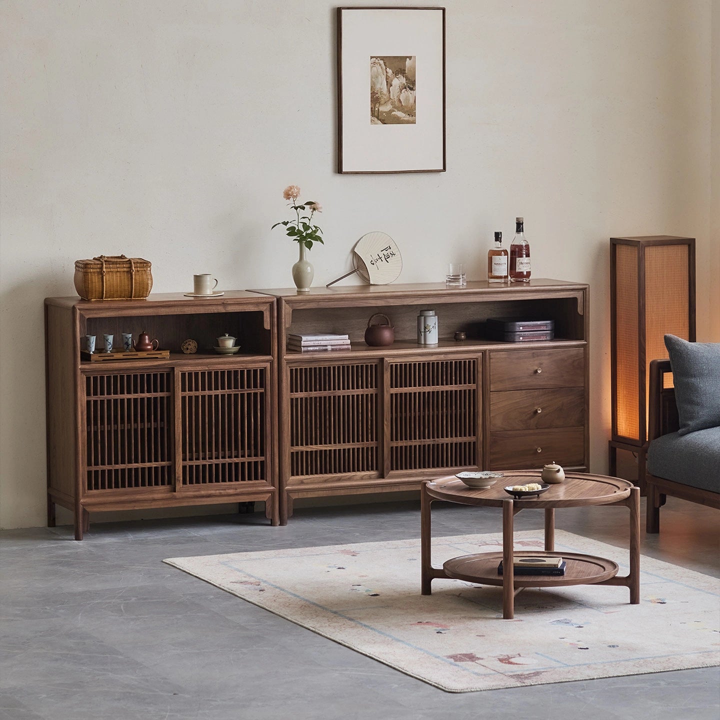 Qingfeng Solid Wood Sideboard – Black Walnut Storage Cabinet