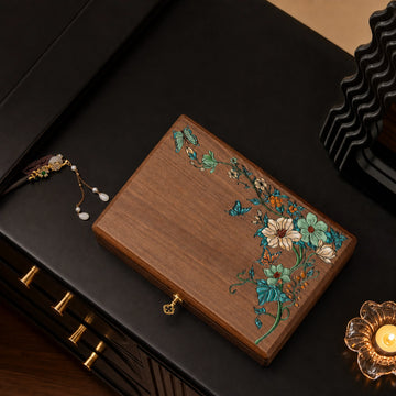 Customizable Black Walnut Jewelry Box with Floral Inlay