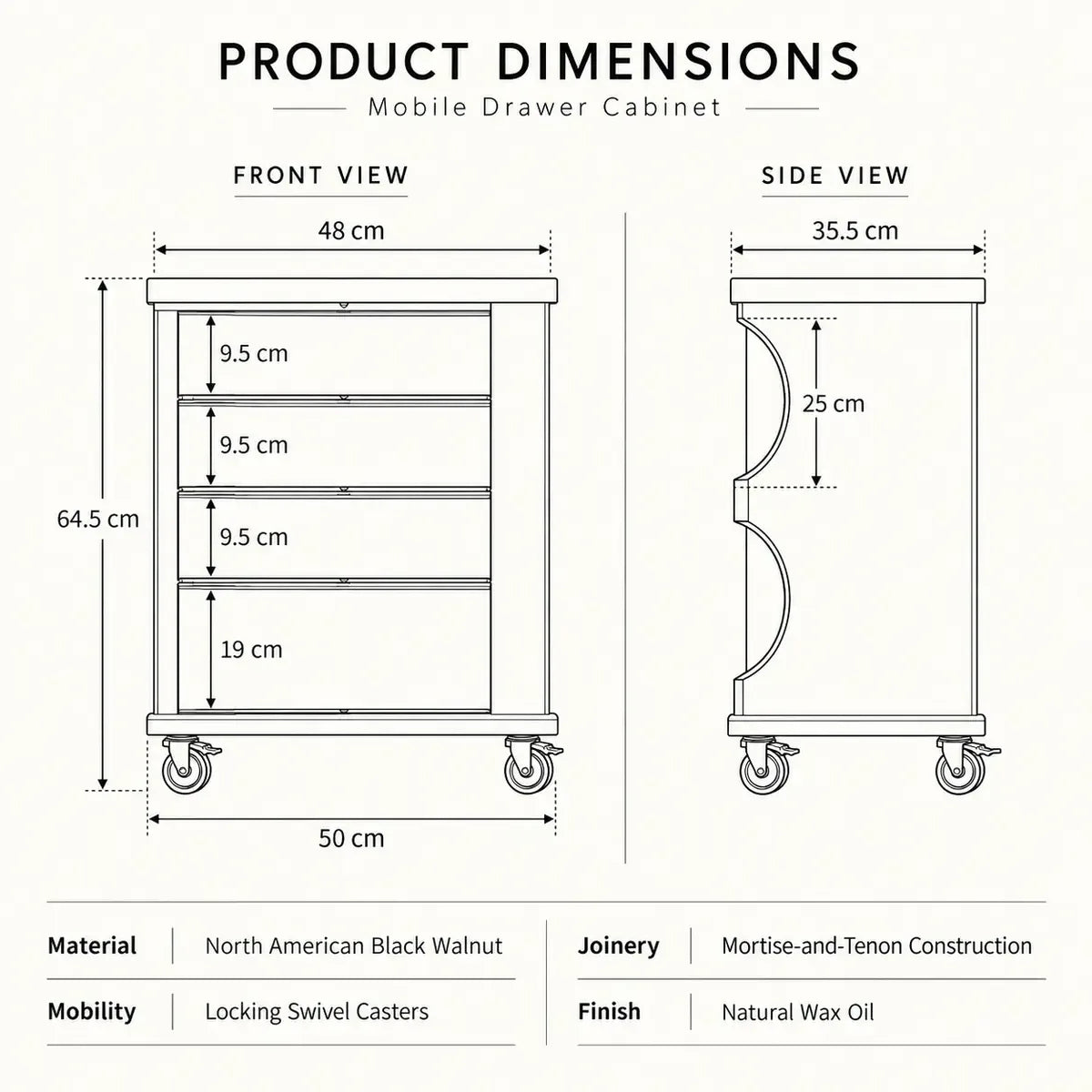 Cabinet dimensions: base width 50 cm, depth 35.5 cm and height 64.5 cm