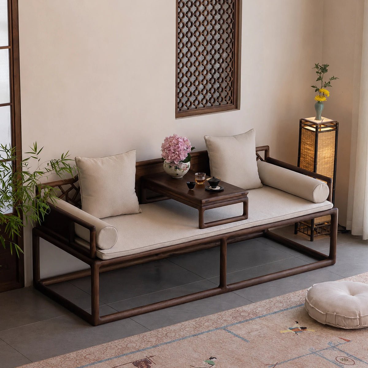 North American Black Walnut Crackle-Ice Lattice Luohan Daybed