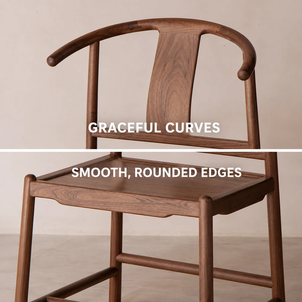 Curved back and wooden seat details of the Half-Moon Dining Chair